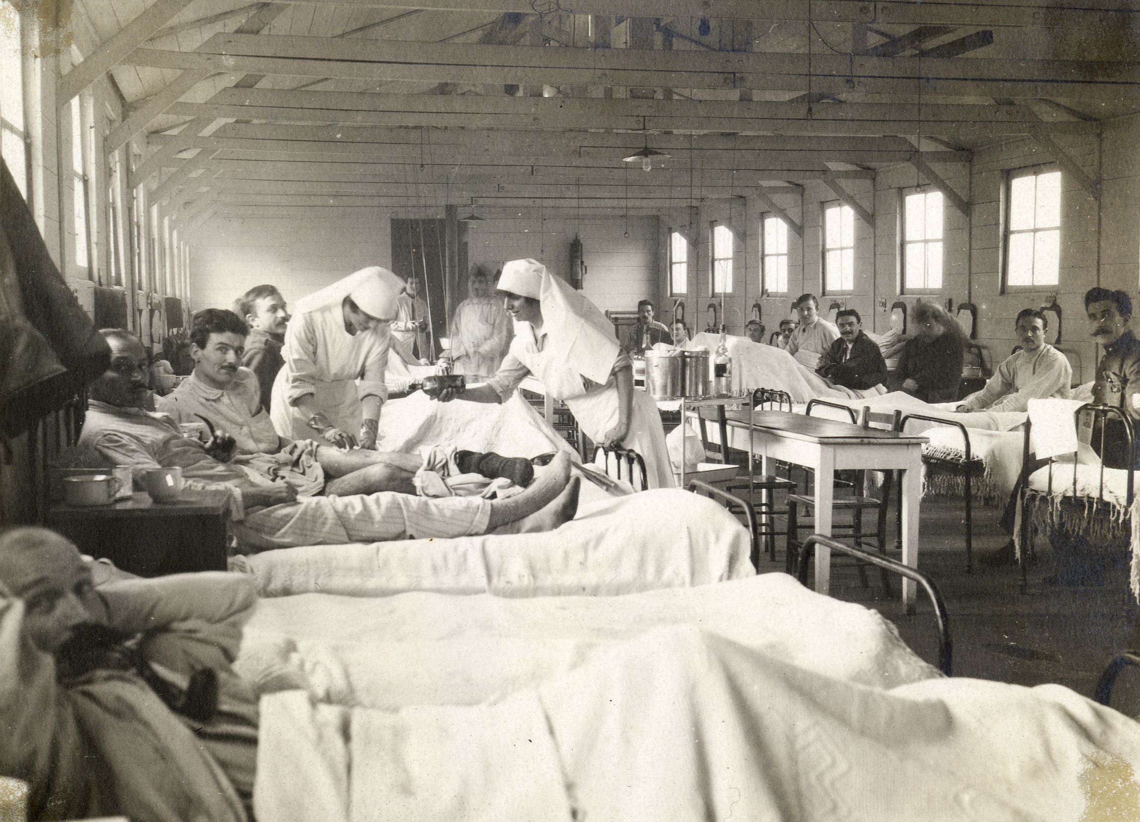 Belgische gewonden in een militair hospitaal, 1916-1918